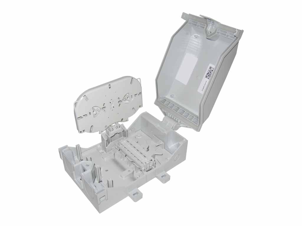 LWL FTTH Wandbox IP65 für 6x SC-simplex bzw. LC-duplex Kupplungen bis 12 Spleiße