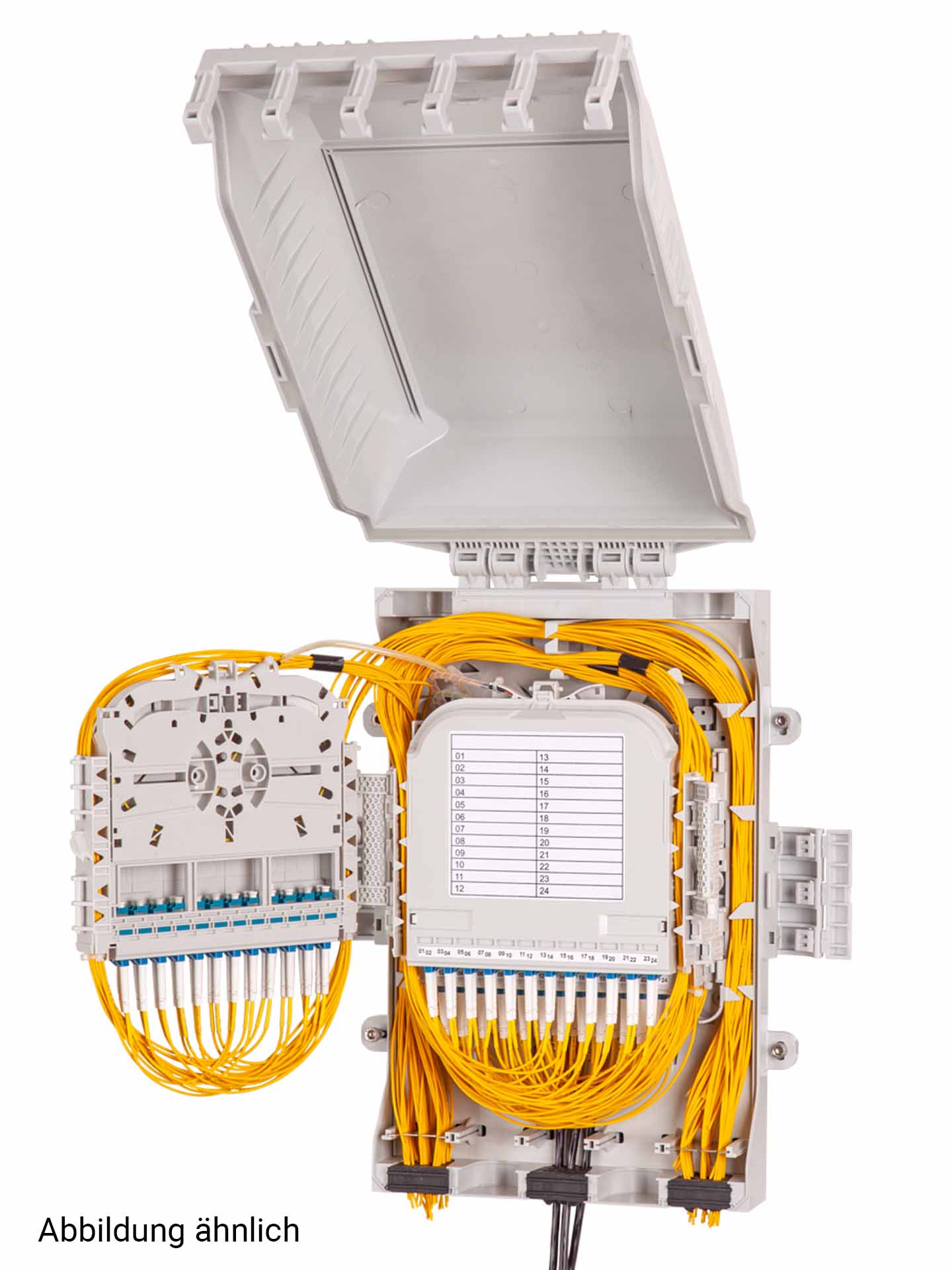 LWL FTTH Glasfaser Wandverteiler IP65 48 SC simplex LC duplex Kupplungen 96 Spleiße