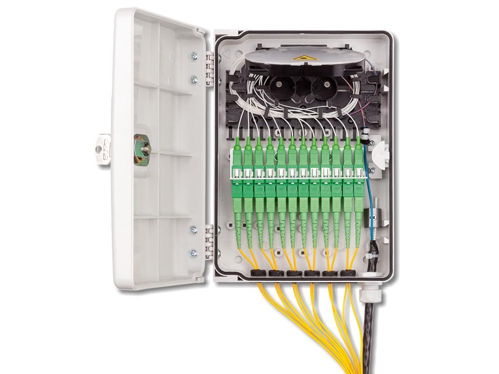 LWL FTTH Wandverteiler IP54 für 12 Fasern und 12 Kupplungen