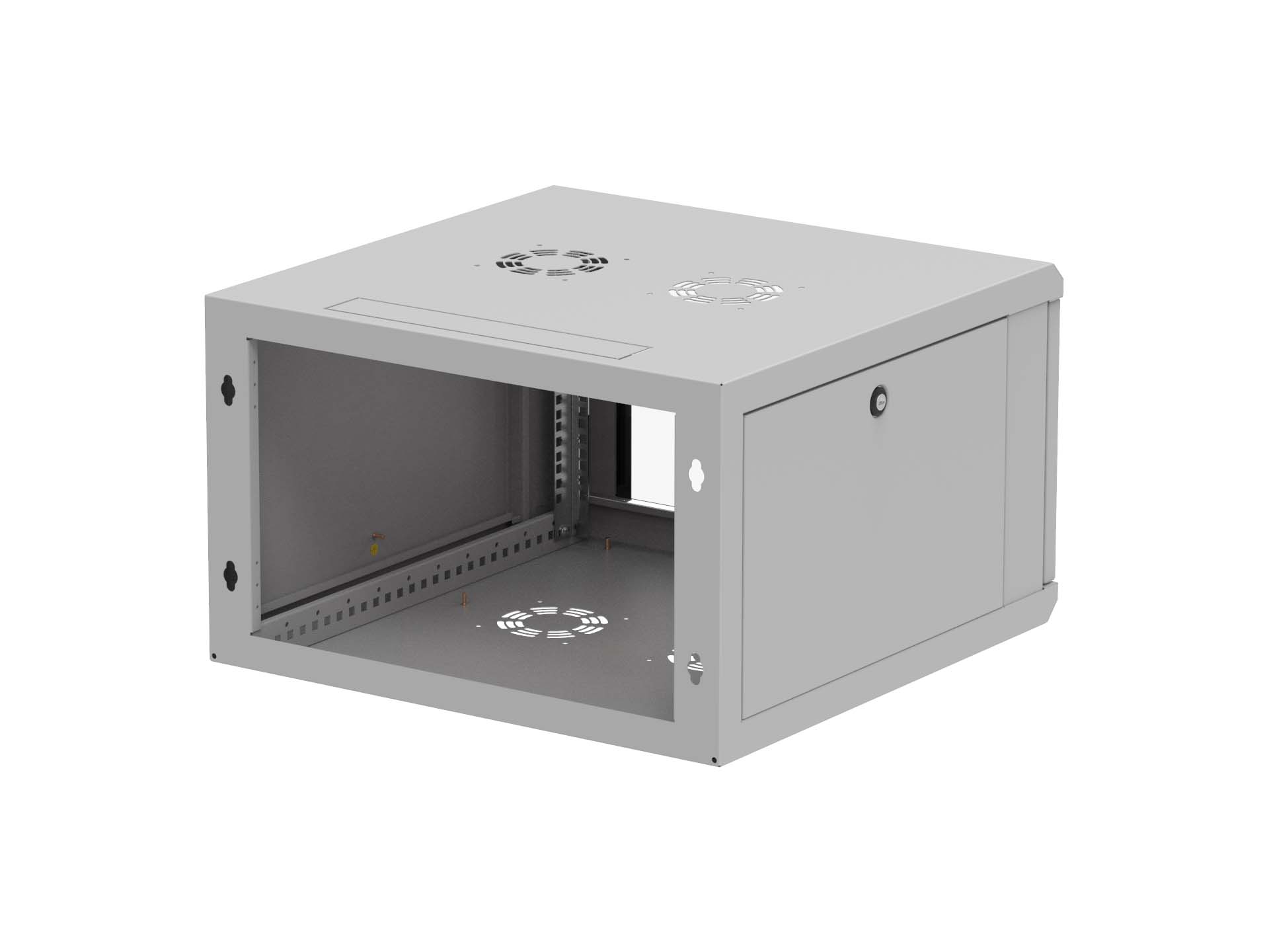 RKW-6U1-6 19 Wandschrank 6 HE Glastür 600 x 600 mm Rückansicht