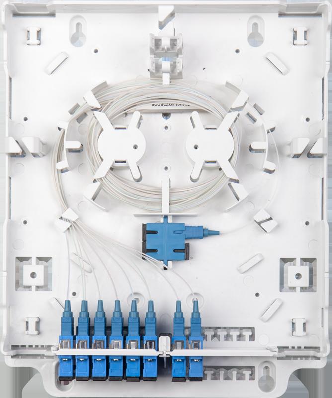 Glasfaser FTTH Wandverteiler IP20 für 48 Spleiße und 12x SC duplex / LC quad oder 12x SC simplex / LC duplex