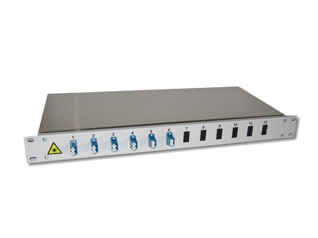 19" LWL Patchpanel 1HE 6xLC-duplex 9/125µm OS2 komplett spleißfertig mit Kupplungen und Pigtails bestückt