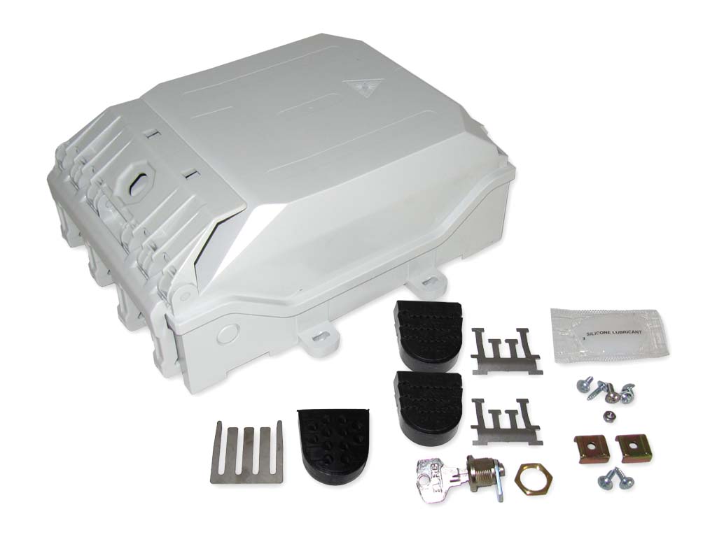 LWL FTTH Hausverteiler IP65 für 12x SC-duplex bzw. LC-quad Kupplungen bis 48 Spleiße